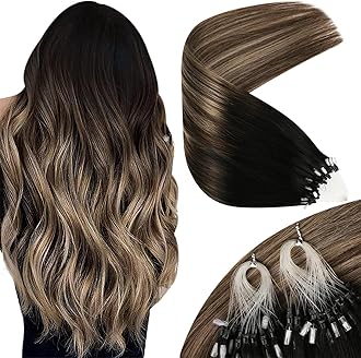 Sunny Hair Micro Hair Extensions Human Hair 20inch Micro Ring Hair Extensions Human Hair Black Balayage Dark Brown Ombre Medium Ash Blonde Micro Loop Extensions Easy to Install 50gClimeCo Certified