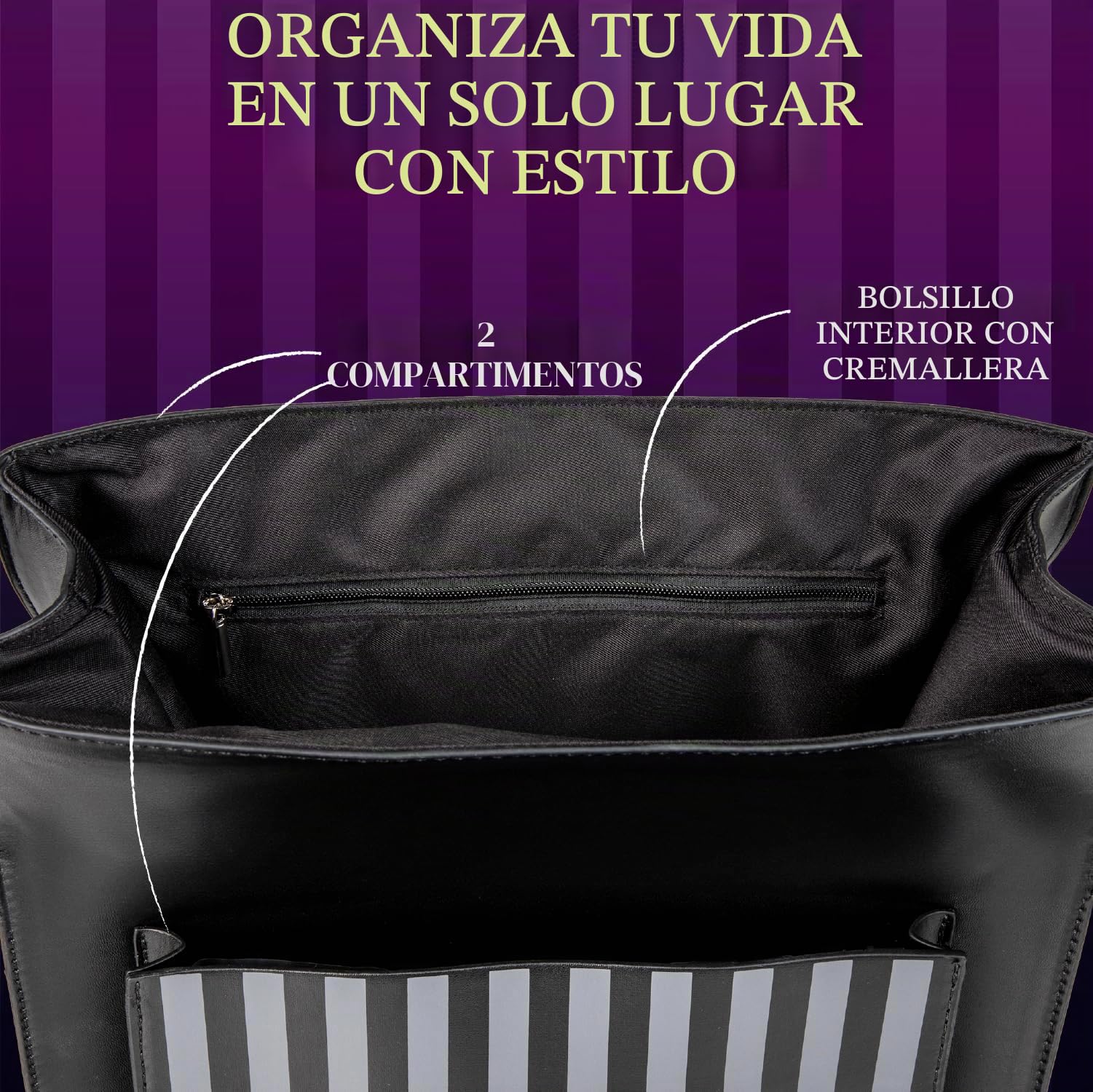 Blue Sky Studios Wednesday Satchel Bag, mochila grande para suministros de trabajo o escuela, accesorios con licencia del miércoles, Multicolor