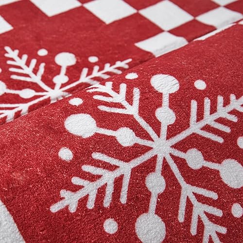 Miniatura 4 de WondRg Alfombra de Navidad de 3 x 5 pulgadas, tapete de puerta de copo de nieve rojo, lavable, antideslizante, decoración de vacaciones, alfombra de