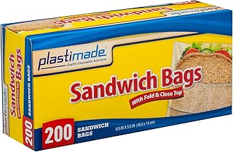 Disposable Plastic Sandwich Bags With Fold Close Top 200 Bags, Great For Home, Office, Vacation, Traveling, Sandwich, Fruits, Nuts, Cake, Cookies, Or Any Snacks (1 Pack)