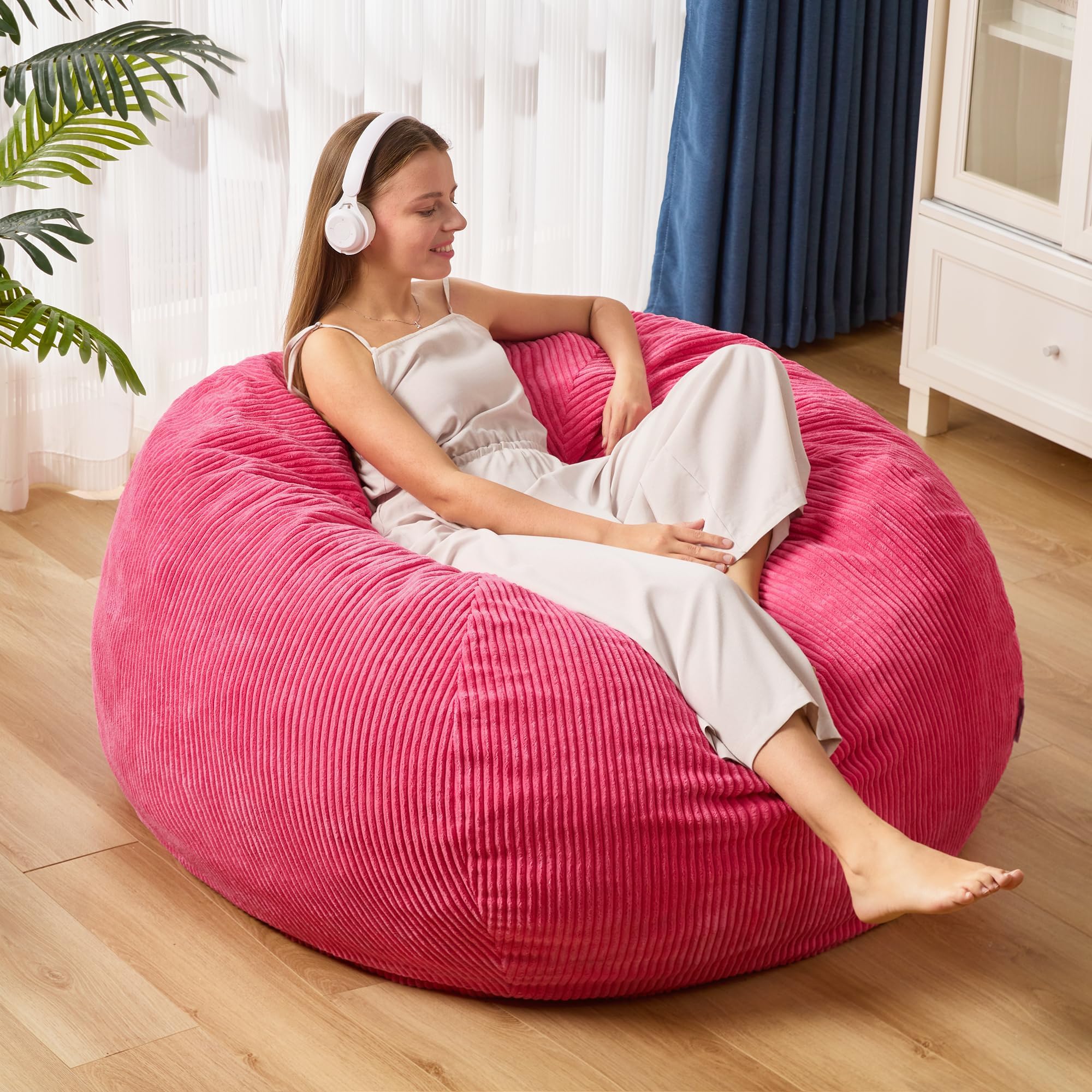 Homguava 3.5FT Bean Bag Chair: Teardrop Bean Bags with Memory Foam Filled, Compact Beanbag Chairs Soft Sofa with Corduroy Cover (Pink)OEKO-TEX STANDARD 100