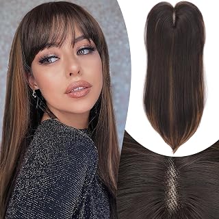 Hair Topper for Women Clip in Bangs – 18 Inch Medium Length Straight 360° Full Coverage Balayage Dark Brown to Chestnut,Synthetic Natural Looking Piece for Thinning Hair