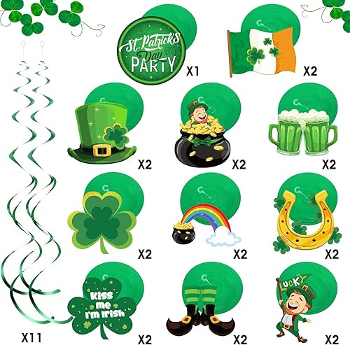 Miniatura 2 de 30 piezas de decoración colgante del día de San Patricio, trébol irlandés de la suerte, trébol, duende, herradura, letrero de papel de aluminio,