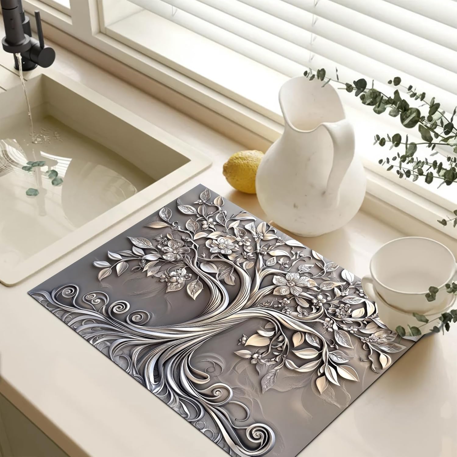 HOMETITUTE Tree of Life Stove Top Cover For Electric 28 x 20 inch Gas Stove Cover Pad Glass Flat Stovetop Covers Mat for Kitchen Fit Under Coffee Absorbent Mat Diatomite