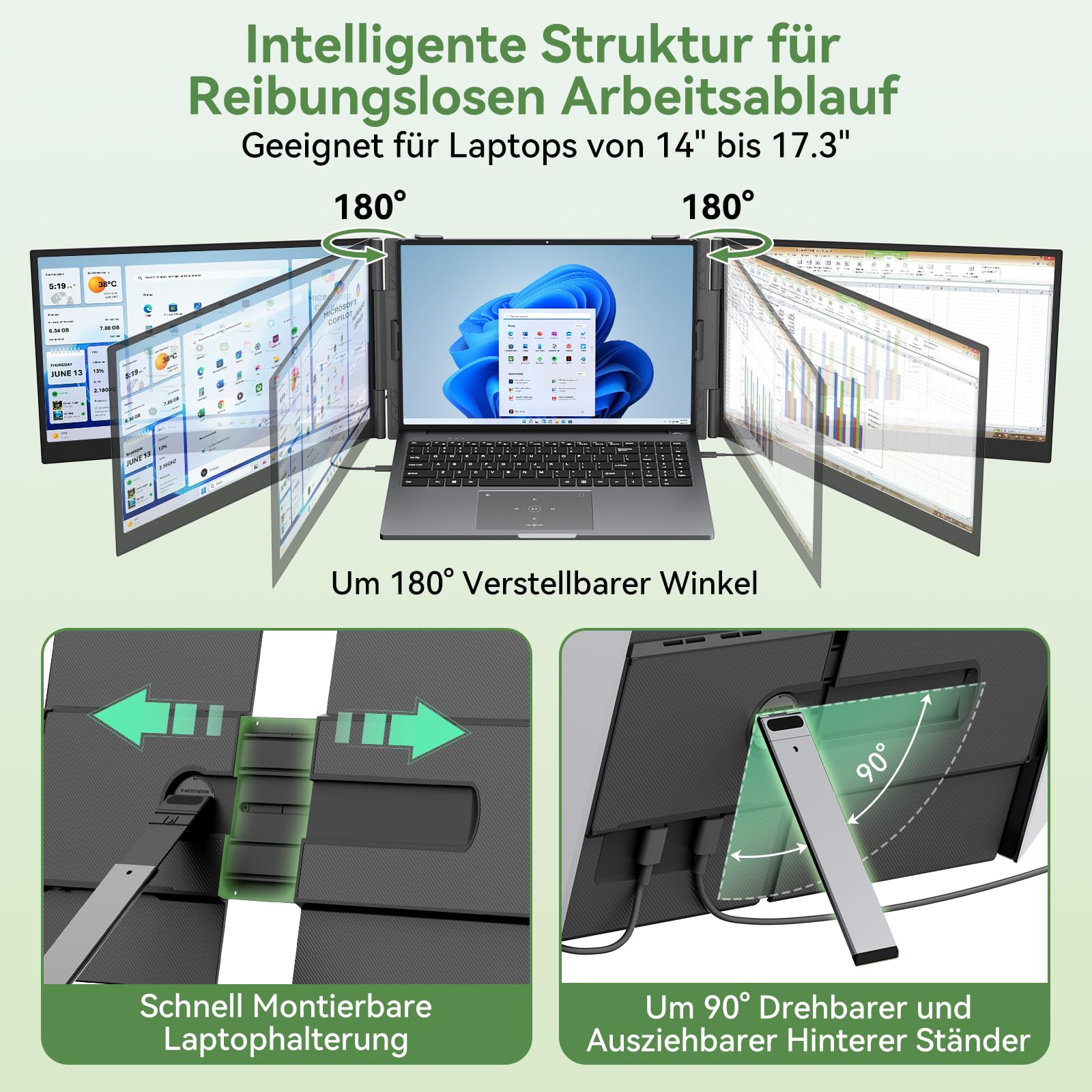 Blackview Laptop Monitor Erweiterung 15,6", 16;10 100% sRGB 1200P FHD, Niedriges Blaulicht Portabler Monitor Arbeit mit 14" -17,3" Laptops Kompatibel mit Windows/Mac/Android/ PS5(1Kg)