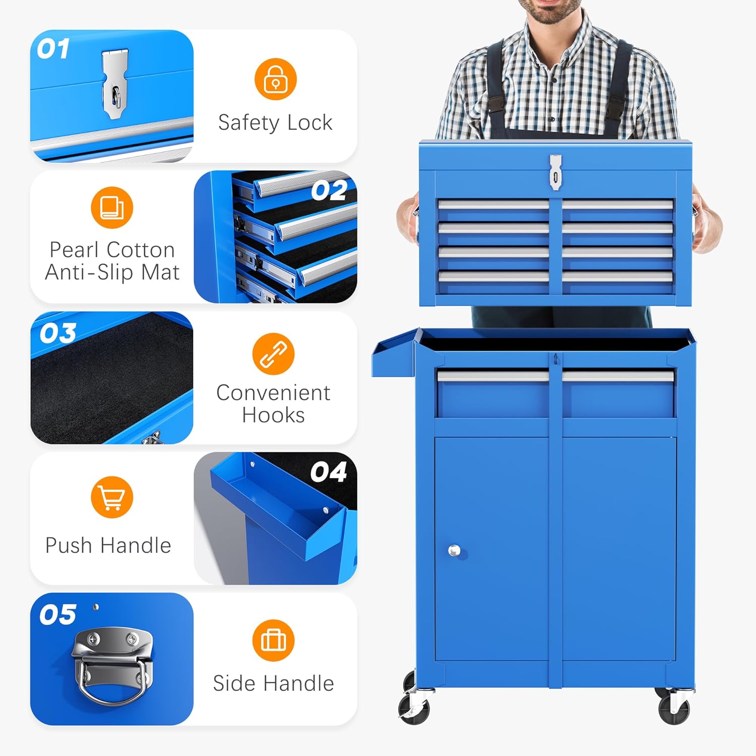 Black Alloy Steel 8-Drawer Rolling Tool Chest with Lockable Wheels