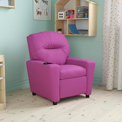 EMMA + OLIVER Reclinable infantil de vinilo rosa intenso con portavasos