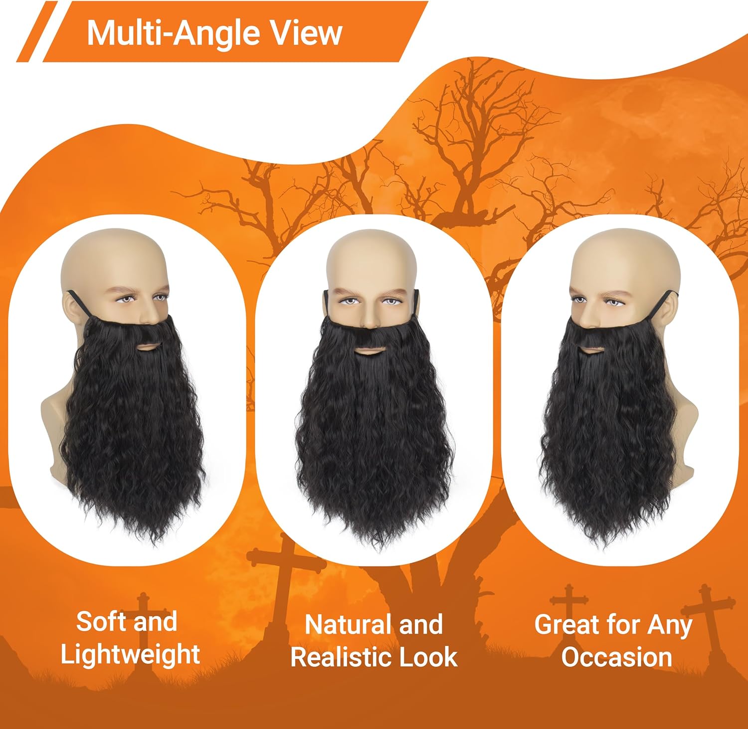 Long Curly Fake Wizard Beard Men Realistic Costume Beard for Party Halloween - Image 3
