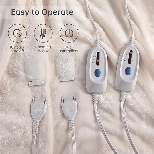 Miniatura 3 de McJaw Manta eléctrica de tamaño matrimonial de 72 x 84 pulgadas, 4 ajustes de calor y apagado automático de 10 horas, protección contra