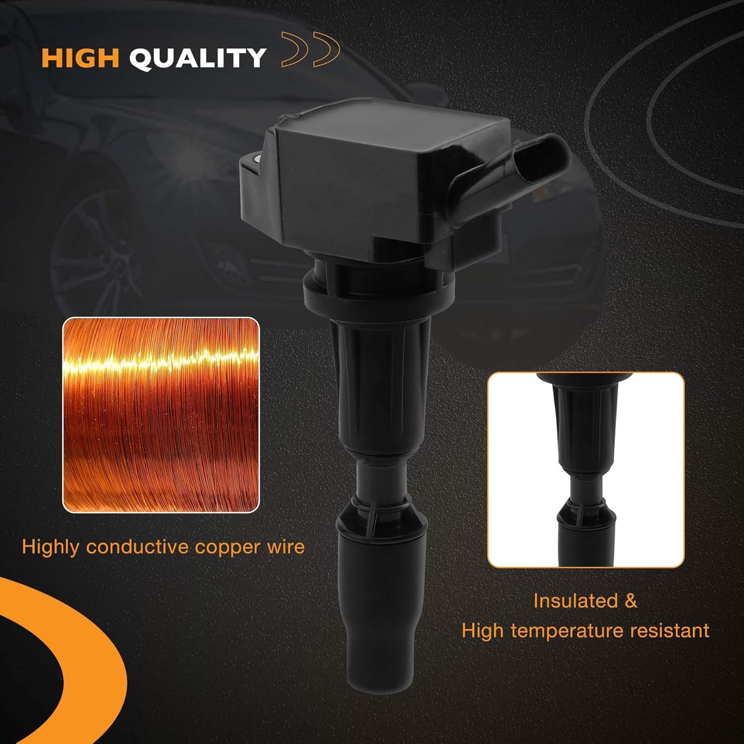 HQPASFY UF764 Ignition Coil Pack Set of 4 Compatible with Hyundai Sonata Santa Tucton, Kia Optima Sportage Sorento, Genesis 2.0L 2.4L Repalce# GN10730, 5C2091