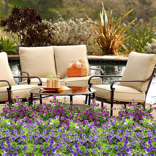 Miniatura 10 de Flores artificiales, plantas falsas resistentes a los rayos UV, arbustos de plástico sintético, para interiores y exteriores, maceta colgante para