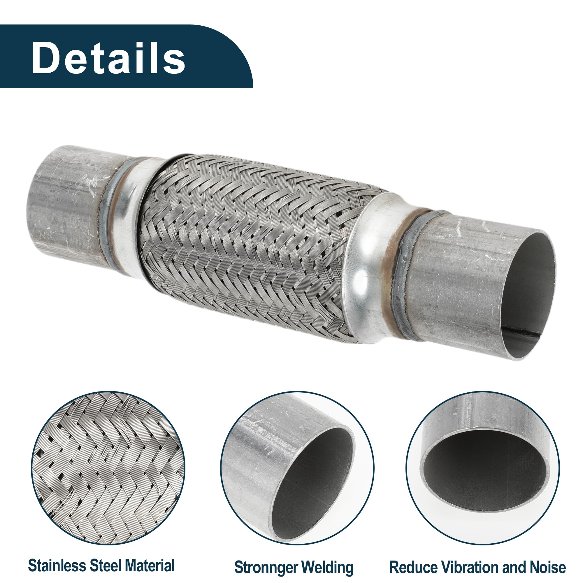Tubo Flexible De Escape 2.16 Pulgadas OD 1 Pieza Para Automóvil | Acero Inoxidable, Plateado, Diámetro Interno 50mm, Longitud 250mm, Reduce Ruido Y Vibración, Universal Para Autos