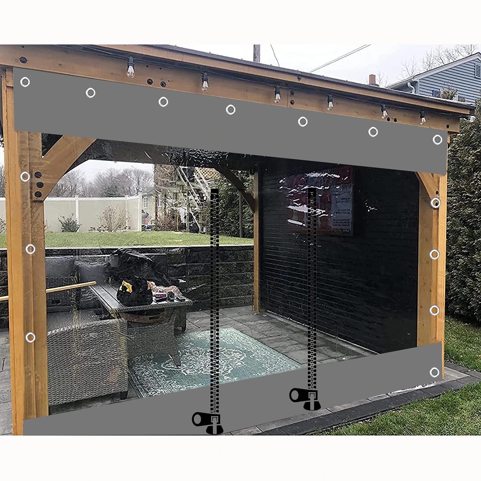 Wasserdichte Transparent Planenvorhänge,Pvc Durchsichtige Planen Seitenteile Für Außenbereich,Mit Reißverschluss,Pergola Veranda Pavillon Wetterfeste Trennvorhänge,Mit Ösen,L×H-2.3×3m(7.5*9.8ft)