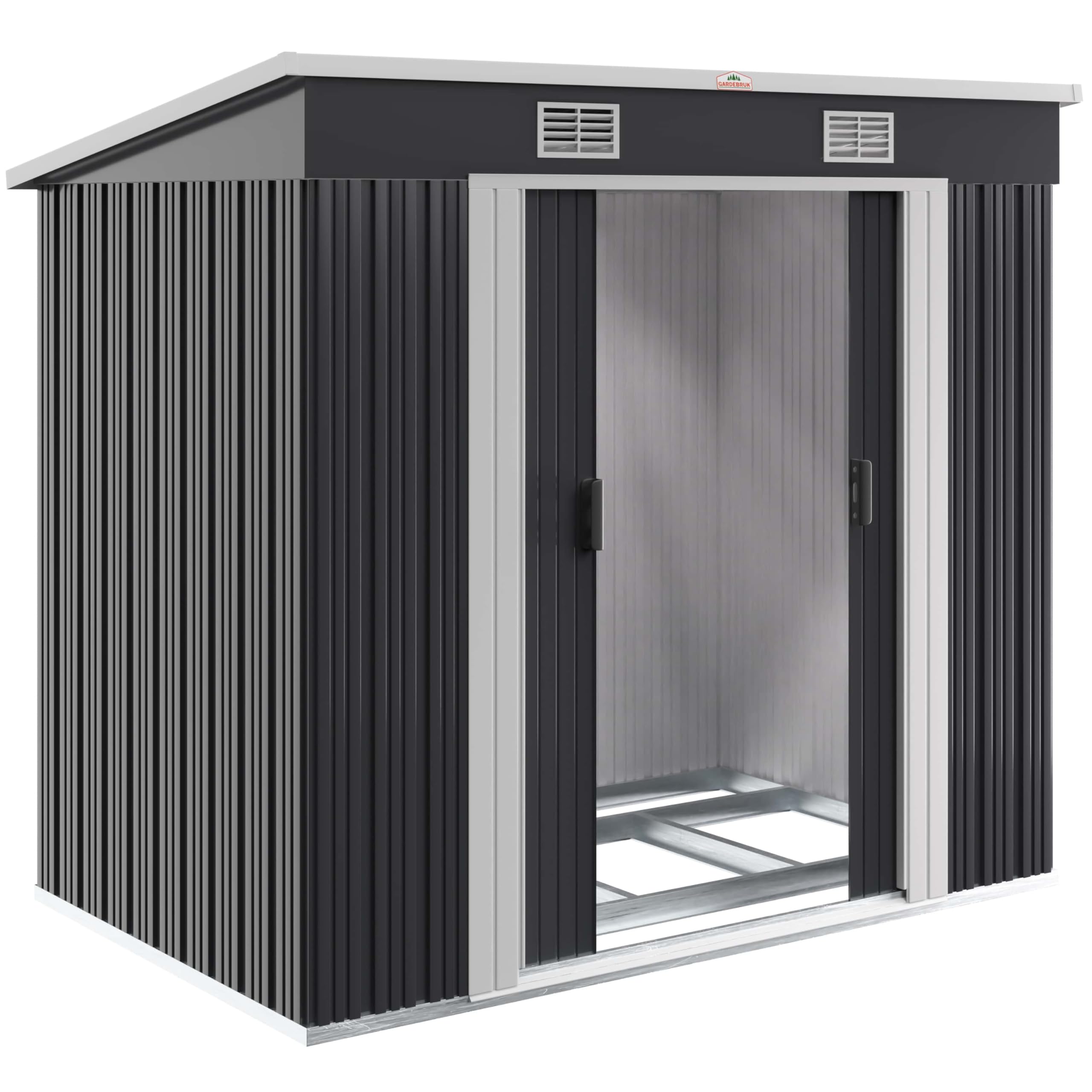 GARDEBRUK® Casetta da Giardino Capanno Attrezzi Giardinaggio in Metallo 2m² con Fondamenta 200x125x180cm Porta Scorrevole Casetta per Attrezzi verde Capanna da Esterno 4m³