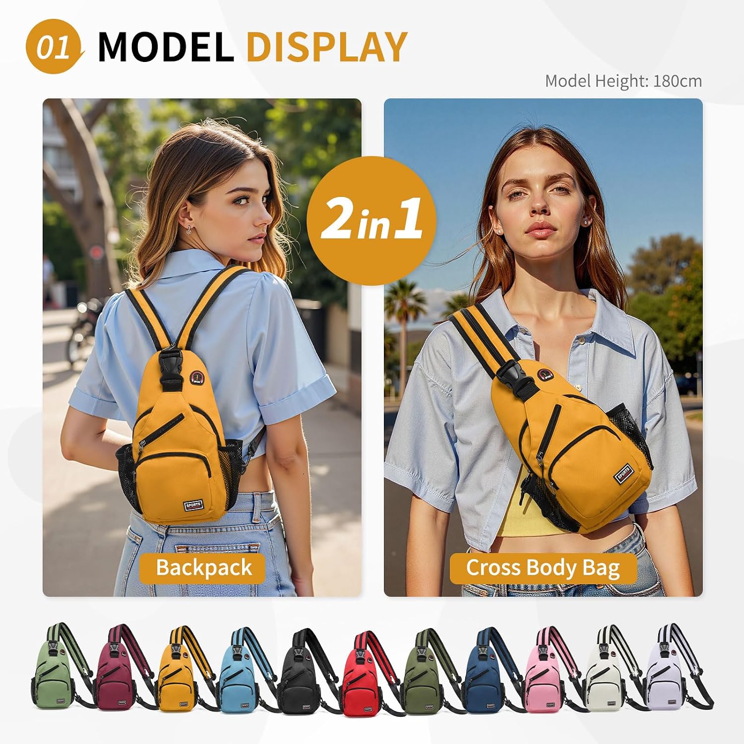 Convertible Sling Bag for Women Men Fit for 7.9" Tablet Yellow image 2