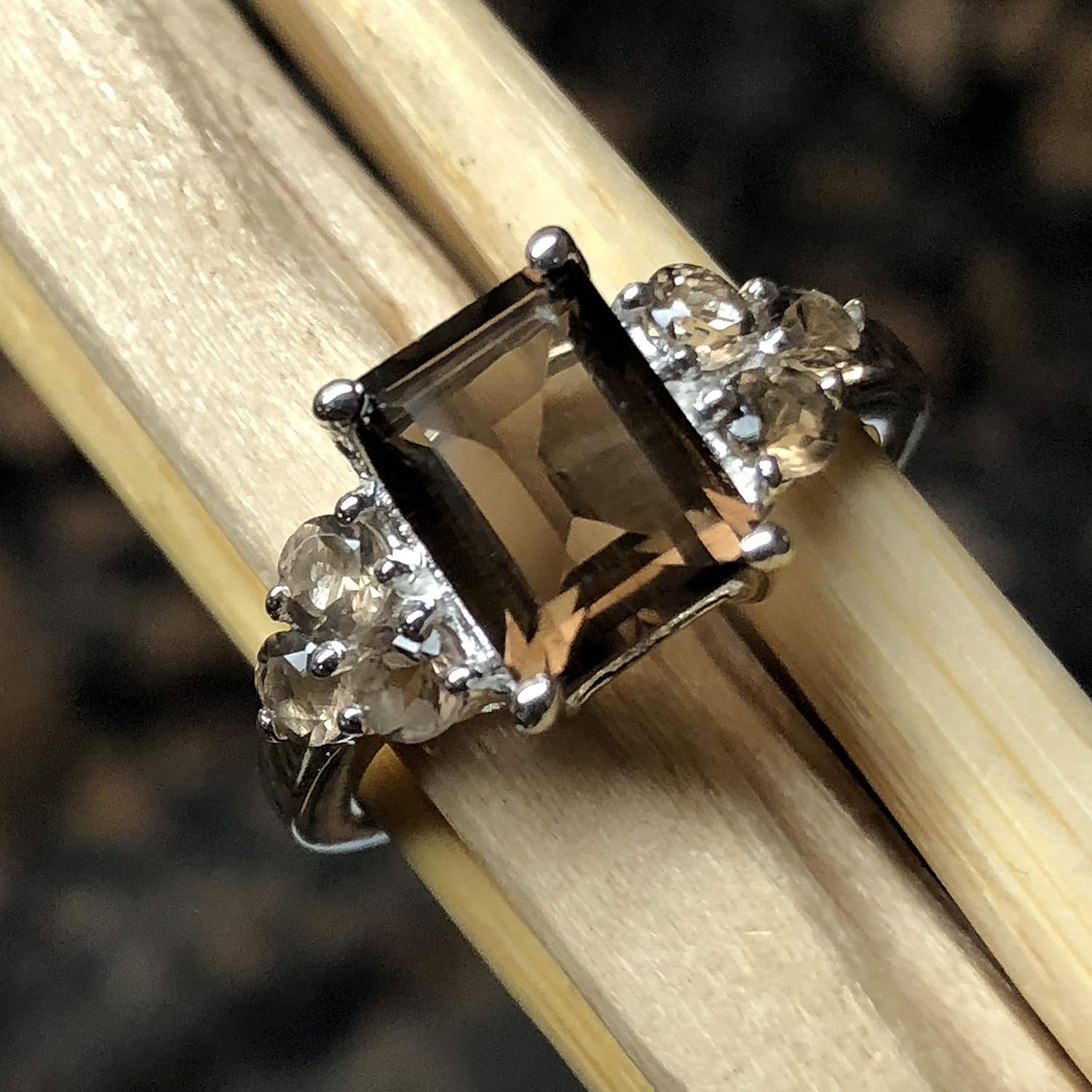 Genuine 4ct Smoky Topaz 925 Solid Sterling Silver Ring Size 5, 6, 7, 8, 9