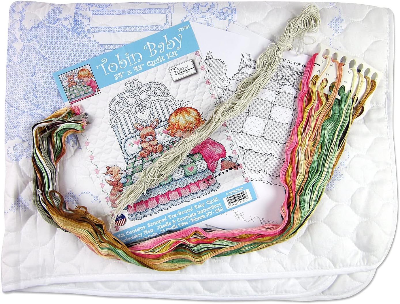 Tobin Bedtime Prayer Girl Quilt Stamped Cross Stitch Kit, 36 by 43-Inch,White