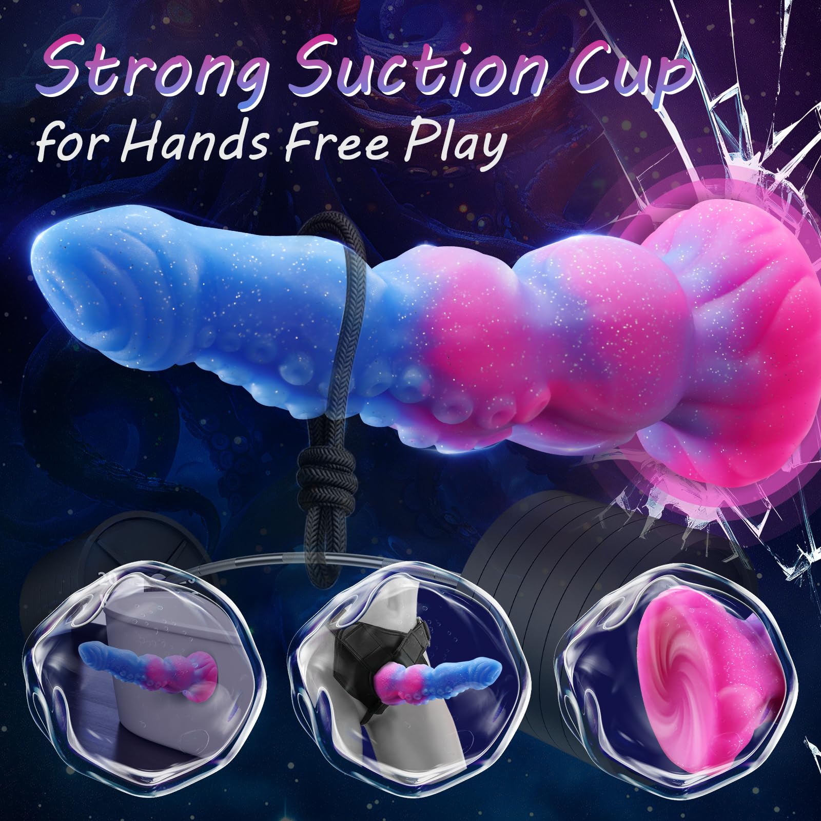 Monster Dildo Adult Sex Toys - 10" Big Fantasy Anal Plug with 3 Dog Knots & Tentacle, Luminous Silicone Strong Suction Cup, G-Spot Thick Dildo Gay Sex Toys for Women Couple