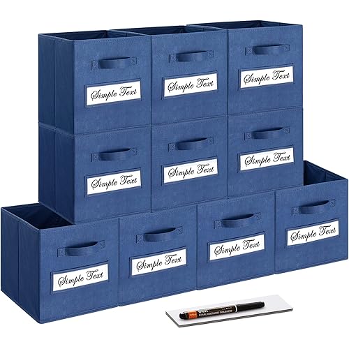 11 Inch Storage Cube,Storage bin (Set of 10) Foldable Fabric Cube Storage Bins with 10 Labels Window Cards & a Pen,Baskets Containers for Shelves,Closet Organizers Box,cube storage,Navy Blue
