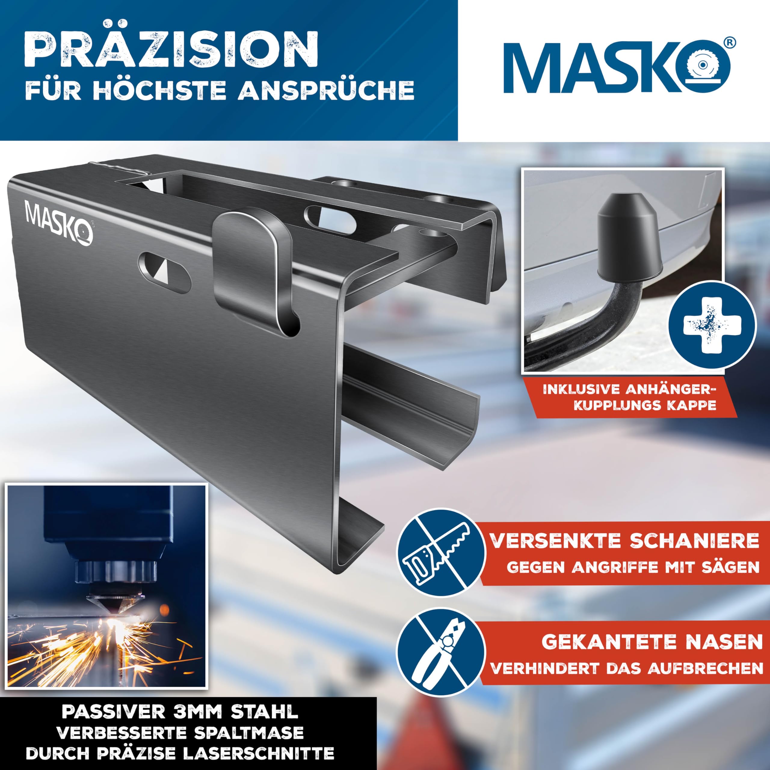 MASKO® Serratura per Rimorchio Con Sistema a Innesto - Agganciato e Sganciato, Protezione Antifurto, incl. Serratura a Disco, Chiave e Cappuccio di Protezione, Antracite