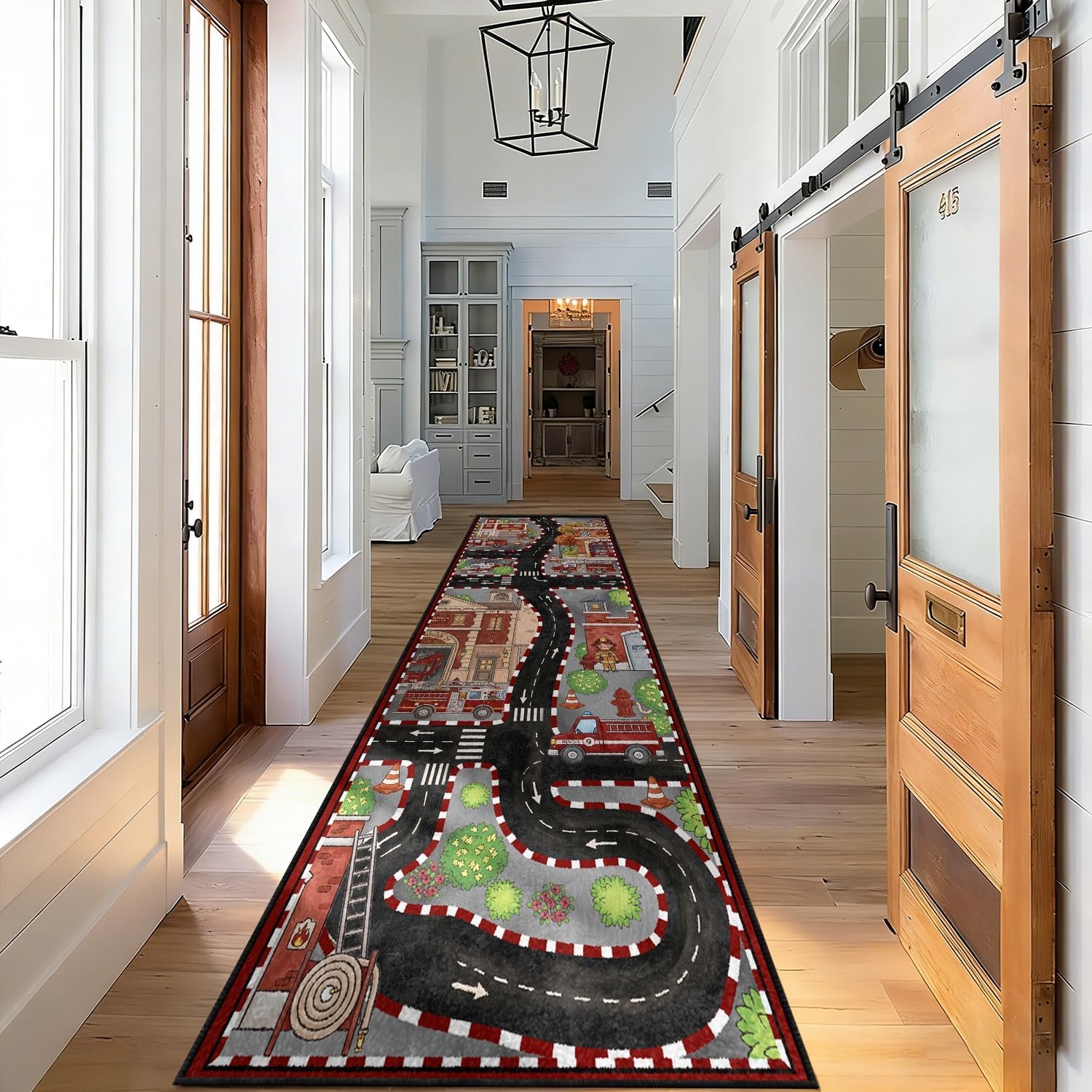 Kids Fire Truck Runner Rug Fire Station Rugs for Playroom 2x6ft