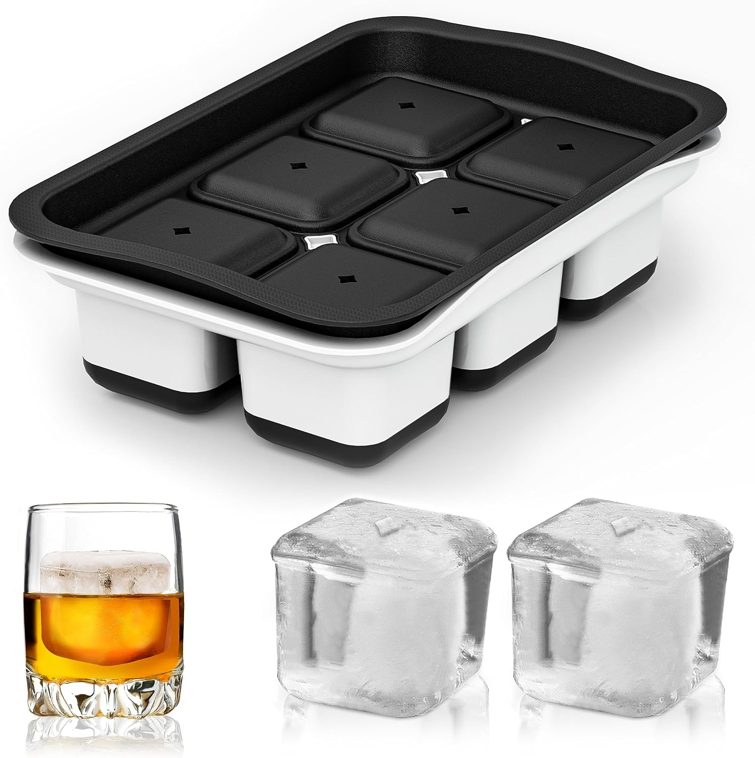 Large Ice Cube Tray with Lid, 2.2 Inch Big Ice Cube Trays, Stackable Square Ice Cube Tray, Easy Release &amp;amp; BPA Free, Silicone Ice Cube Maker
