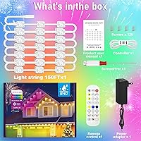 Vista 6 de MUCCCUTE Luces Permanentes al Aire Libre para Navidad de 150 pies RGB + IC para Aleros con Aplicación y Control Remoto, Cadena de Luces LED al Aire
