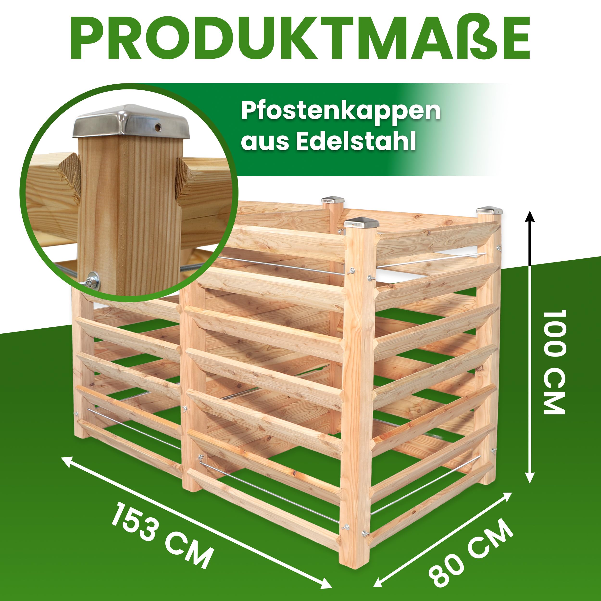 Moderner Komposter Duo ca. 80x153 cm Höhe 100 cm aus Lärchenholz Massivholz Steckkomposter Kompostsilo Holz Stecksystem