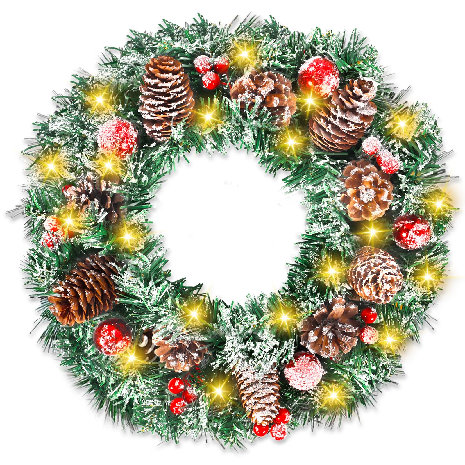 Coronas de Navidad 30cm Corona de Navidad para Puerta LED,Corona de Navidad con piñas de Abeto,Guirnalda de Acción de Gracias Decoraciones Adorno de Guirnalda de Navidad Decoración del Hogar