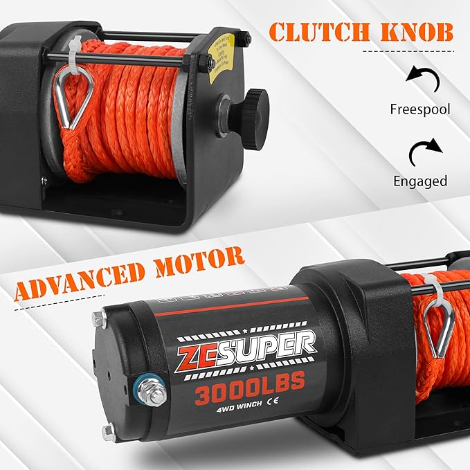 Winche Eléctrico 3000 lb 12V DC ZESUPER para ATV UTV con Control Remoto miniatura 3