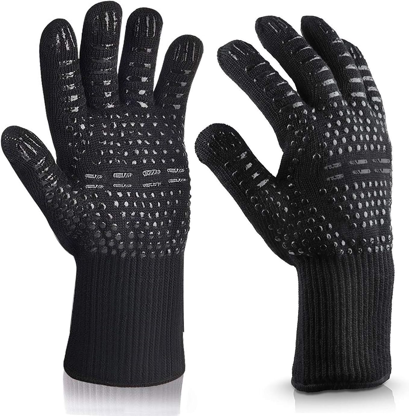 Aibeau BBQ Gloves Grill Gloves, Heat Resistant Up to 800 ° C Universal Size Oven Gloves Cooking Gloves for BBQ, Grill, Cooking, Baking (Black)