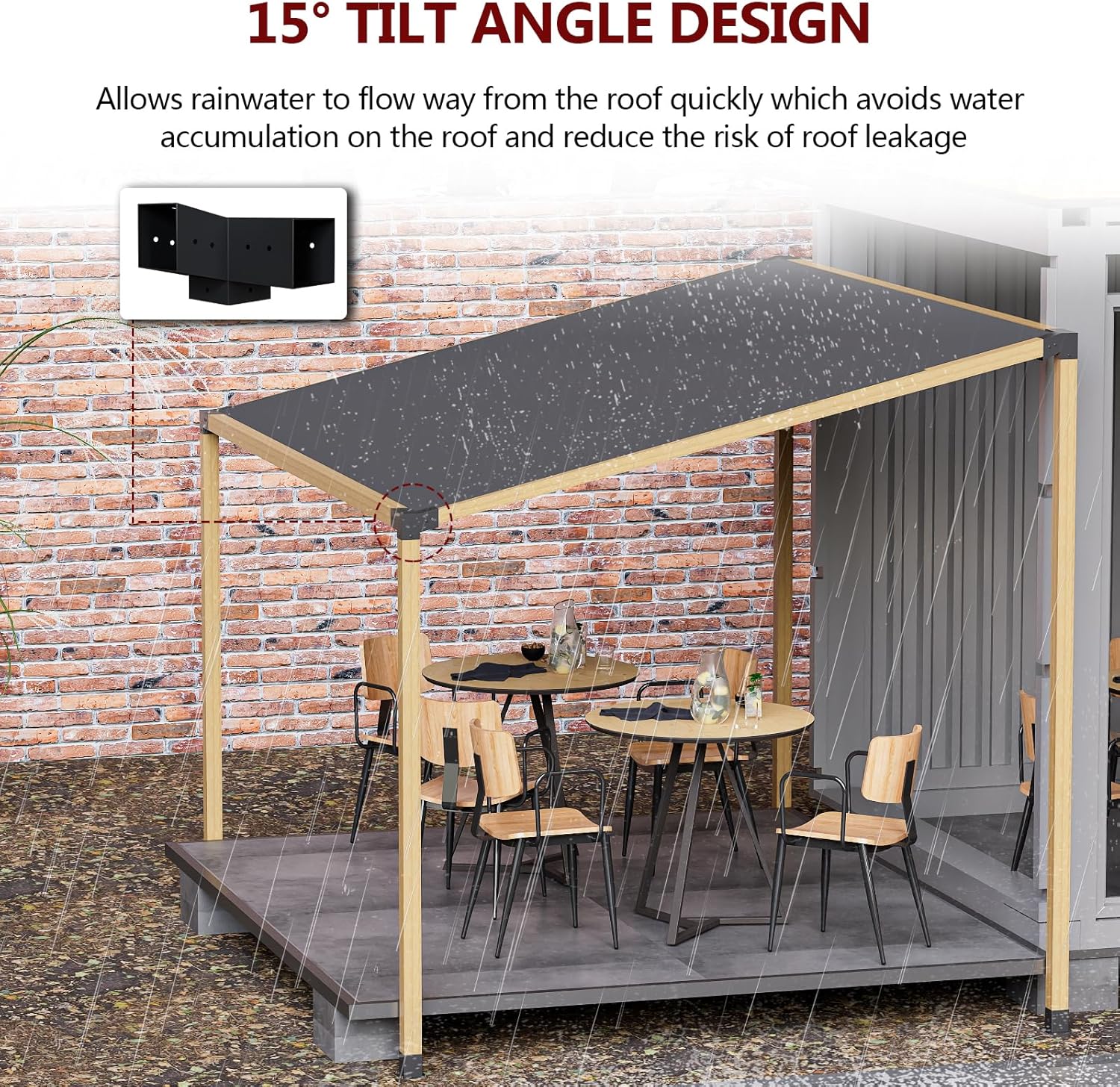 15° &75° Angled Pergola Brackets Kit, 3-Way Bracket with Post Base Kit for Log Cabin Outdoor for 4"x 4" (Actual 3.5" X 3.5") Wooden Beams Lumber Sheds Gazebos（8 Pcs）