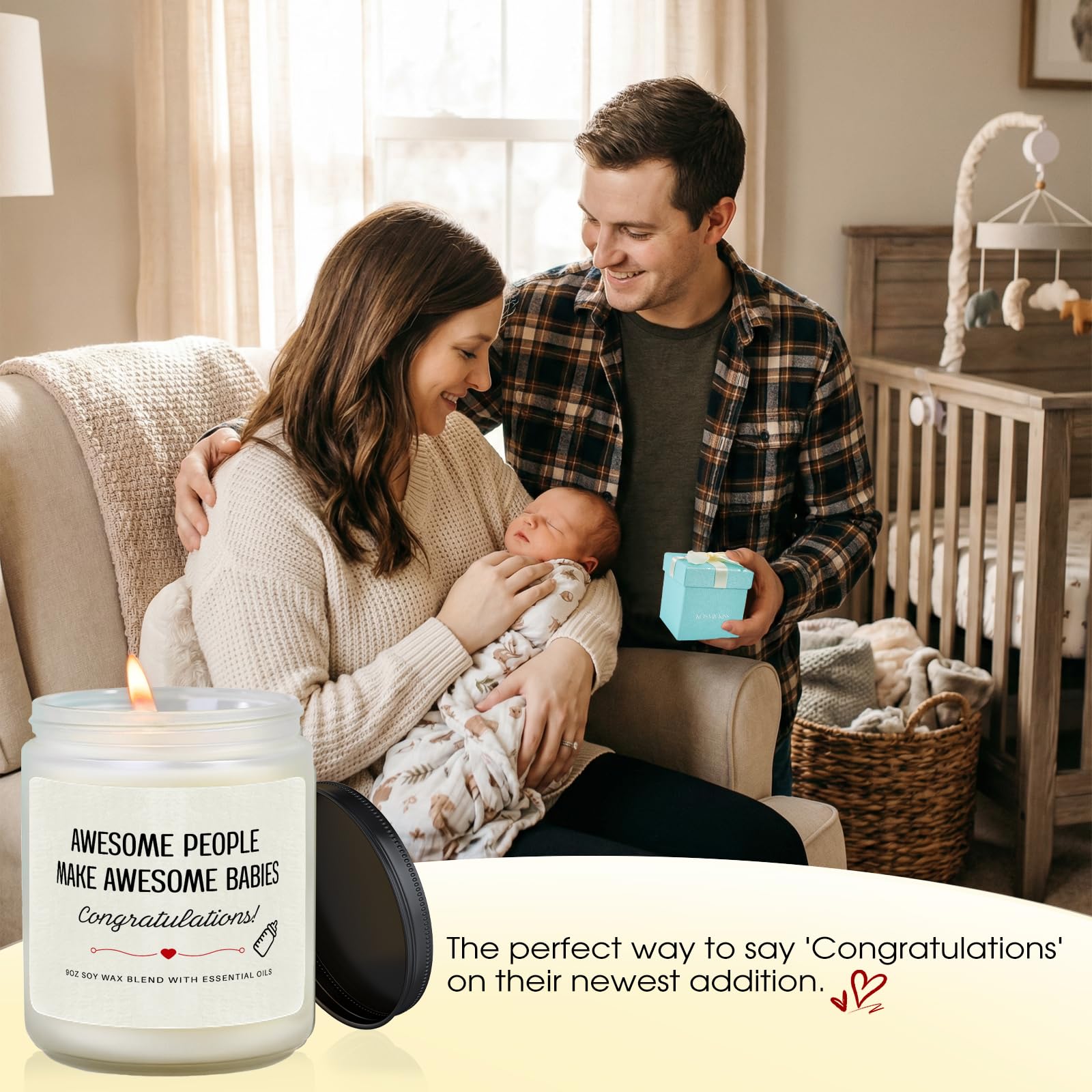New Parents Gifts for Couples, Gender Reveal Gifts, Baby Shower Candle Gift for Mom, Lavender Scented Soy Wax Candle- Gift for New Mom, Dad, Pregnancy Women