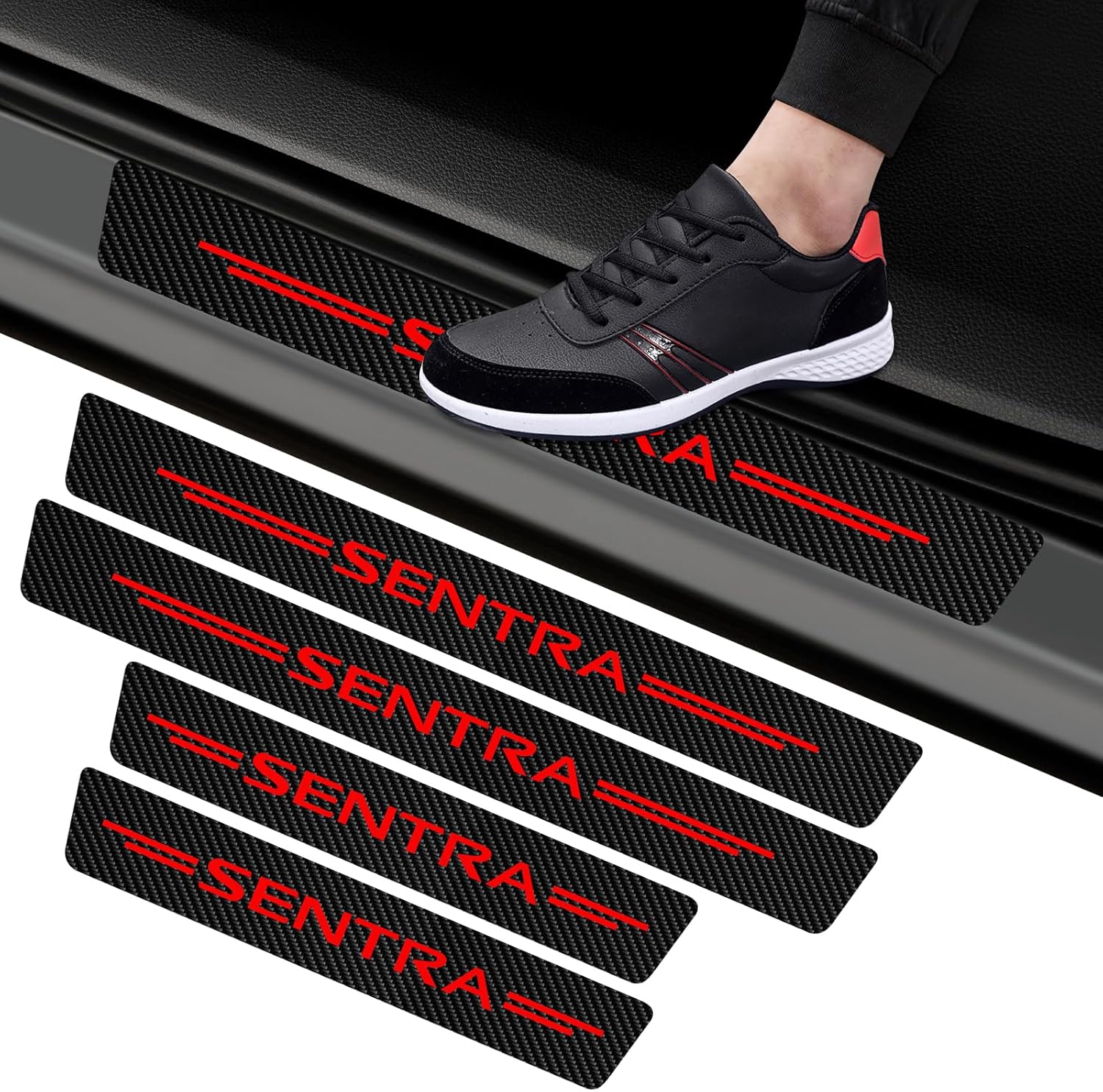 Car Door Sill Protectors for Nissan SENTRA，4 Pcs Reflective Carbon