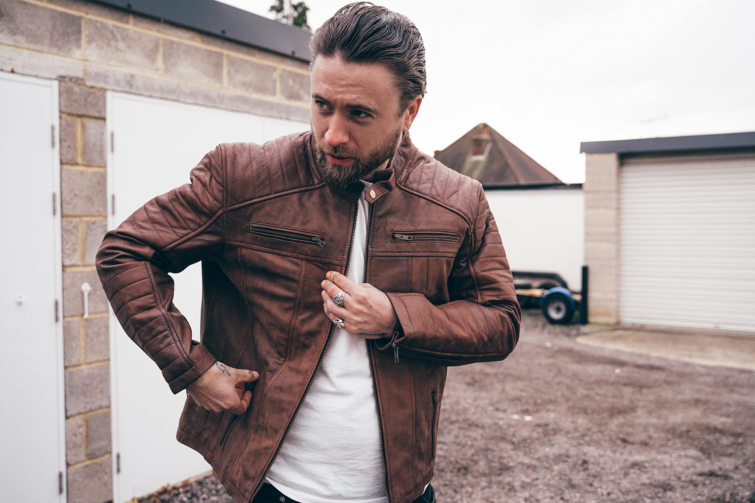 Texpeed Chaqueta de cuero informal para hombre - Piel de oveja suave genuina estilo motocicleta