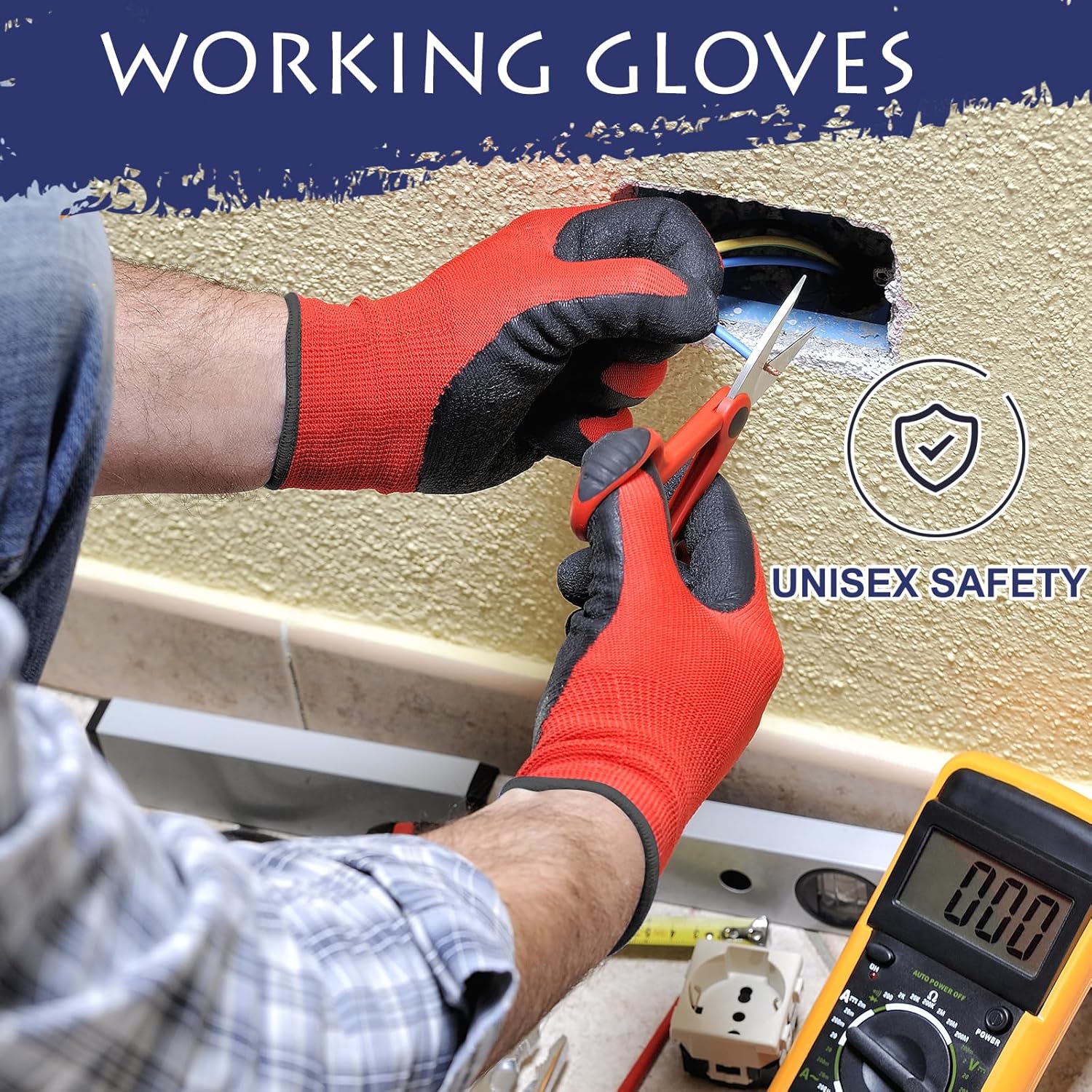 48 Pairs Work Gloves Bulk, Nitrile Coated Gardening Gloves with Grip, Breathable Safety Gloves for Men & Women, Mechanic, Warehouse, Yard Work (24 Blue, 24 Red)