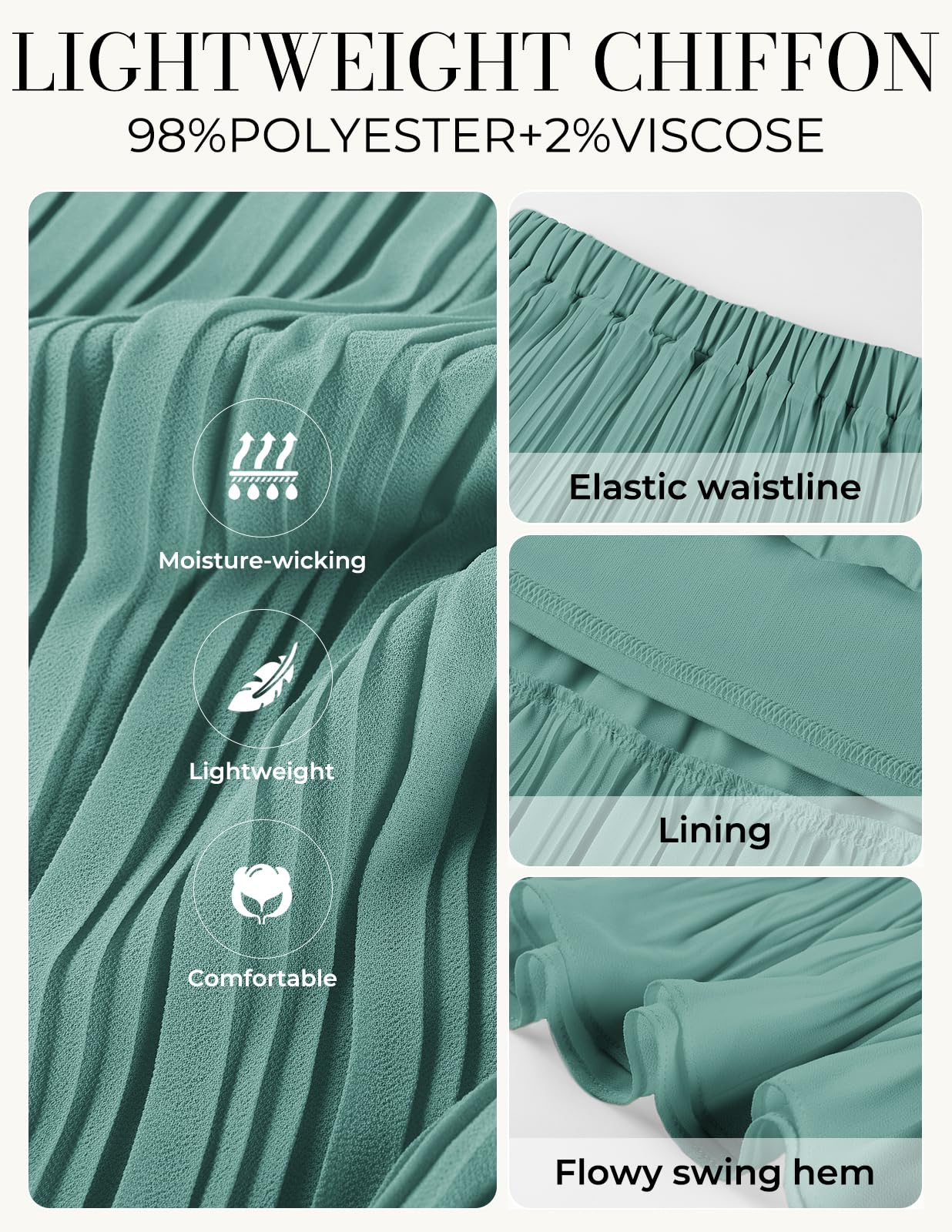 Kate Kasin Damen A-Linie Rüschen Maxirock Elastische Hohe Taille Röcke Leichte Chiffon Fließende Frühling Sommer Skirts Outfit