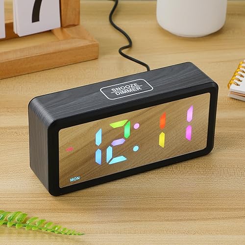 Miniatura 7 de Reloj despertador digital LED con modos de luz RGB, pantalla de ajuste manual de DST pantalla de día de semana, reloj electrónico de fácil lectura