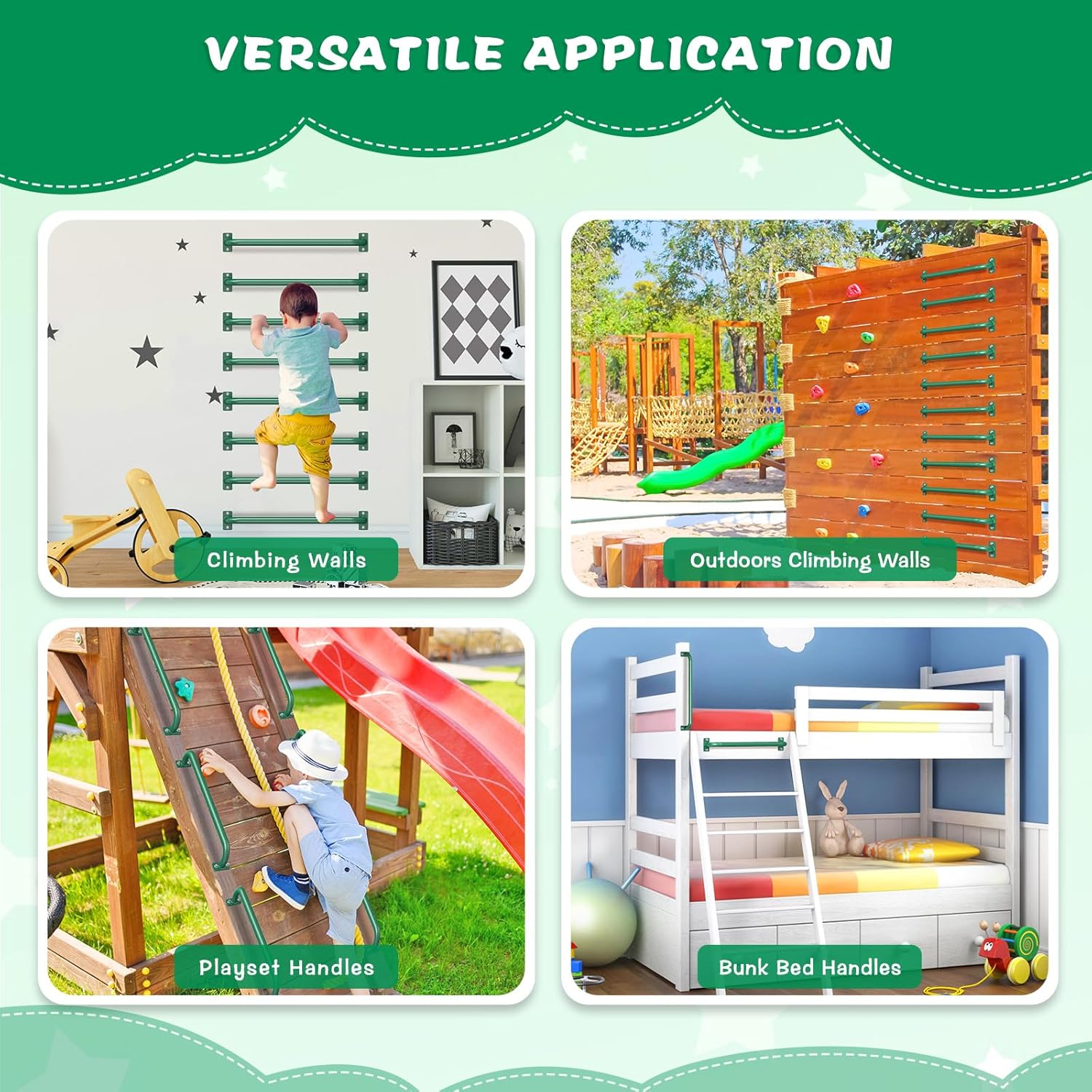 SELEWAEW 30" Green Playground Ladder Handle, Heavy-Duty Metal Playset Safety Handles, Outdoor Kids Grab Bars for Swing Sets, Treehouse, Jungle Gym, Rock Climbing Wall, Playhouse Ladder (2 Pack)