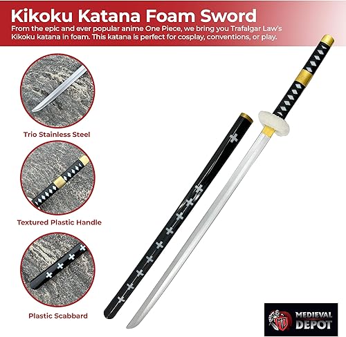 Miniatura 9 de MedievalDepot Espuma de poliuretano Zoro Pirate Anime Wado Ichimonji réplica Katana - Cosplay, LARP, espada de espuma de utilería