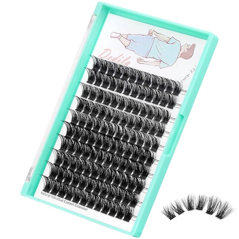 Cílios postiços individuais Dedila com base espessa e haste larga, curvatura D, 120 tufos, comprimentos mistos de 14–16 mm