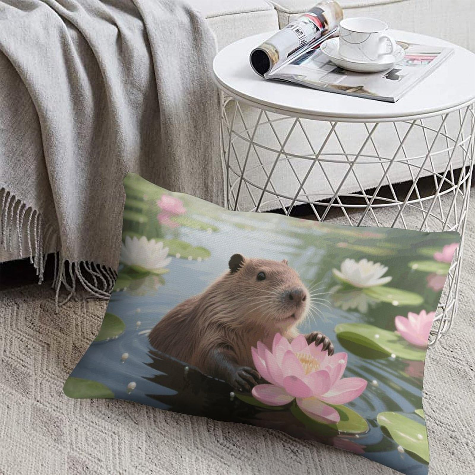 FodPand Decorative Throw Pillow Covers 8x12 Short Plush Capybara Body Pillowcase Cushion Cases with Invisible Zipper Rectangle Lumbar Pillow Shells for Sofa Couch Chair Bed Home Decor