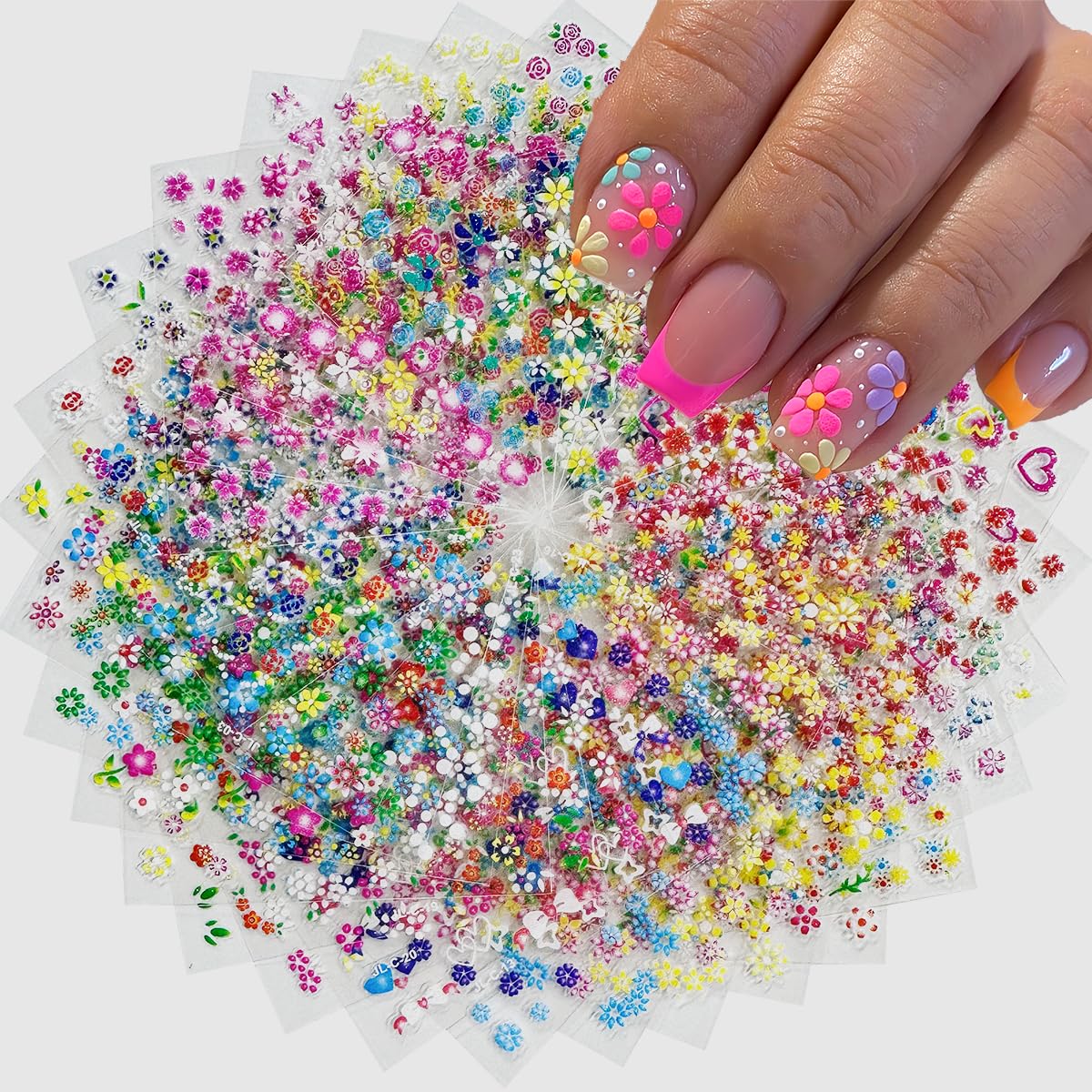30 Sheets Flower Nail Art Stickers Decals Floral Rose Daisy Cherry Blossoms 3D Self-Adhesive Nail Sticker Spring Summer Colorful Flower Nail Art