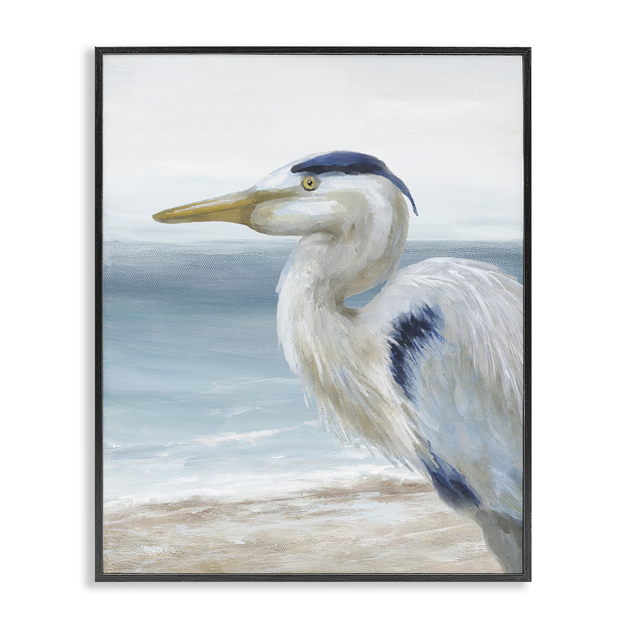 Stupell Industries 'Left Gazing Heron', Framed Giclee Art, Black, 11 x 14 Inches, Easy to Hang and Sturdy, Made in USA, by Nan
