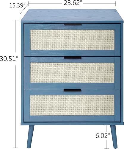 Miniatura 2 de Mesita de noche con 3 cajones con asas de metal y patas de madera, mesa auxiliar estilo bohemio para dormitorios, sala de estar (nogal)