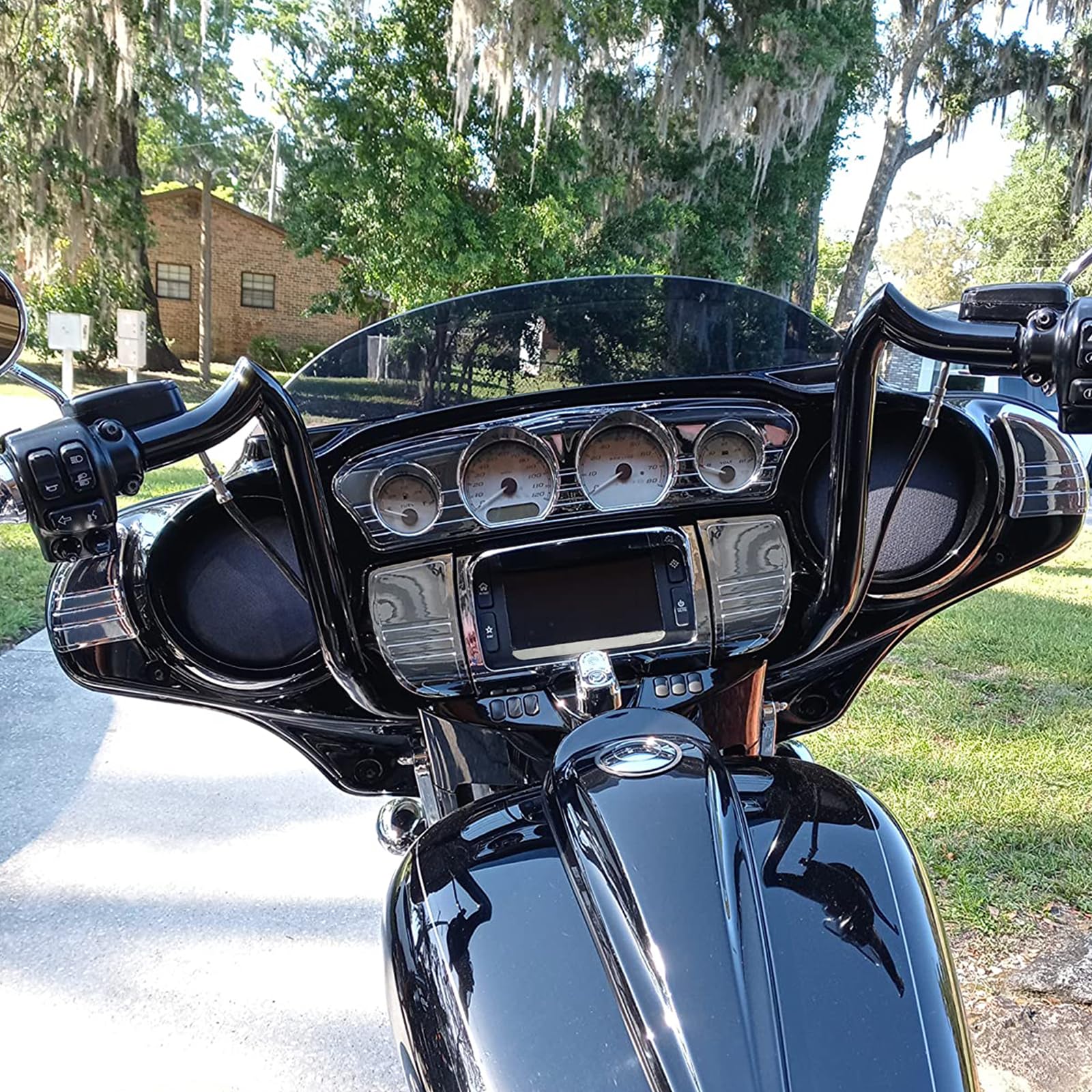 Seat Bolt Street Glide Pare-brise pour Harley Davidson Touring Electra Glide Street Glide Ultra Limited et Tri-Glide Ultra 2014-2019 Kit de tableau de bord de moto Jauge Chrome