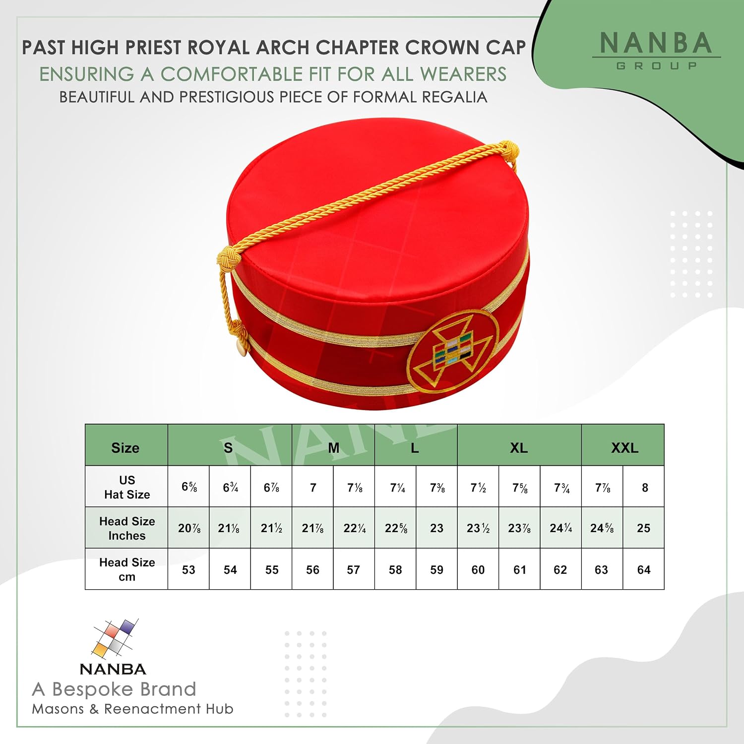 Past High Priest Royal Arch Chapter Crown Cap - Red Machine Embroidery - Masonic Cap/Hat