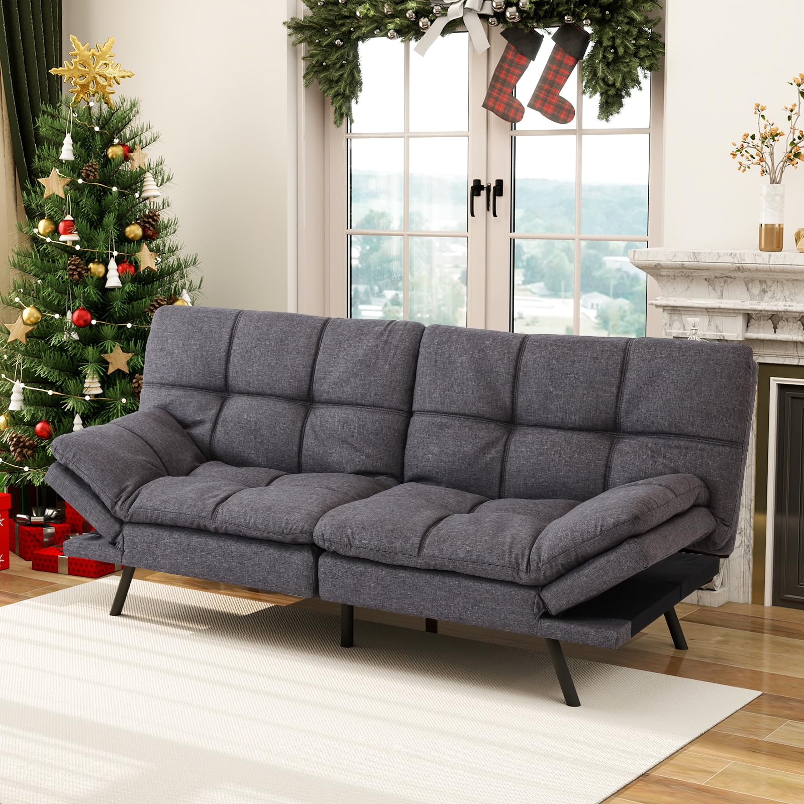 MUUEGM Futon Couch with 71" Adjustable, High Density Memory Foam Futon Sofa Bed, Modern Design Sofa Bed for Living Room Sleeping and Relaxing(Fabric