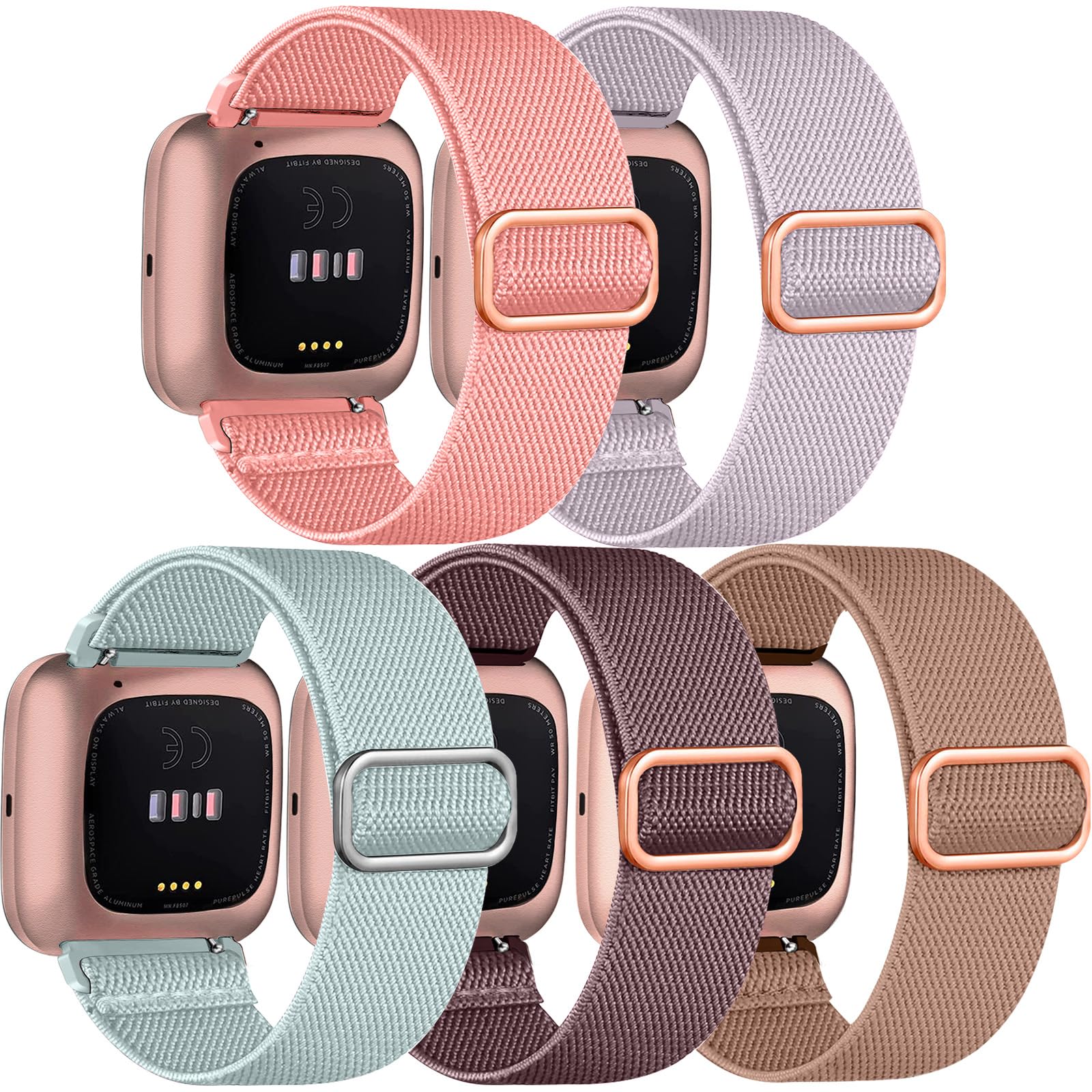 Chinbersky 5 Stück Armband Kompatibel mit Fitbit Versa 2 Armband/Fitbit Versa Armband für Frauen Männer,Verstellbares Dehnen Nylon Sport Ersatzarmband Kompatibel mit Fitbit Versa 2/Versa/Versa Lite/SE