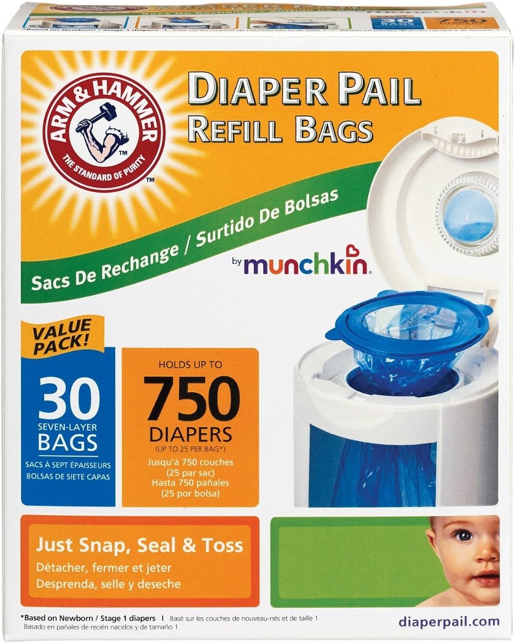 Munchkin Arm & Hammer Diaper Pail Refill Bags, 120Bags Baby